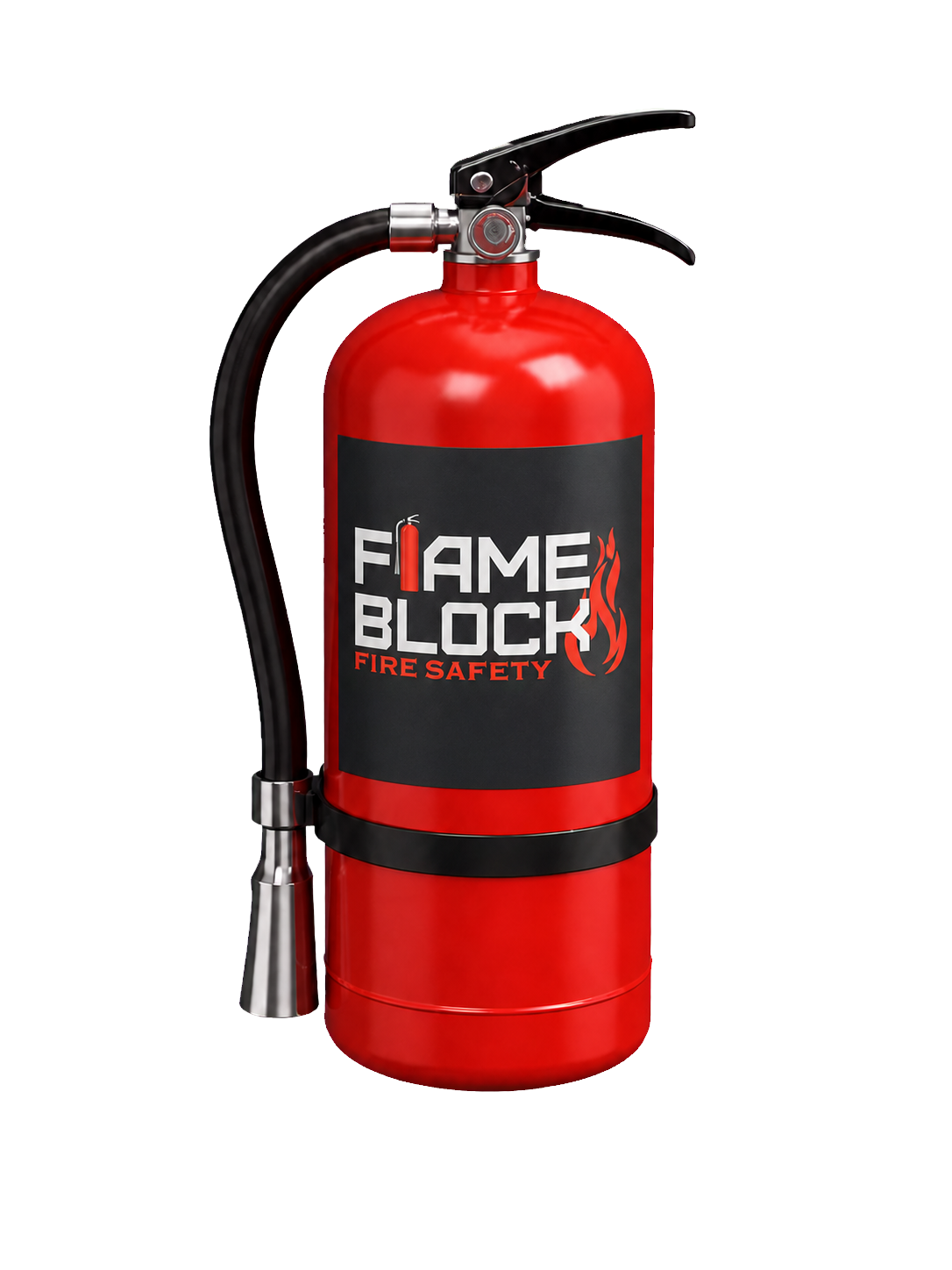 Flame Block branded fire extinguisher
