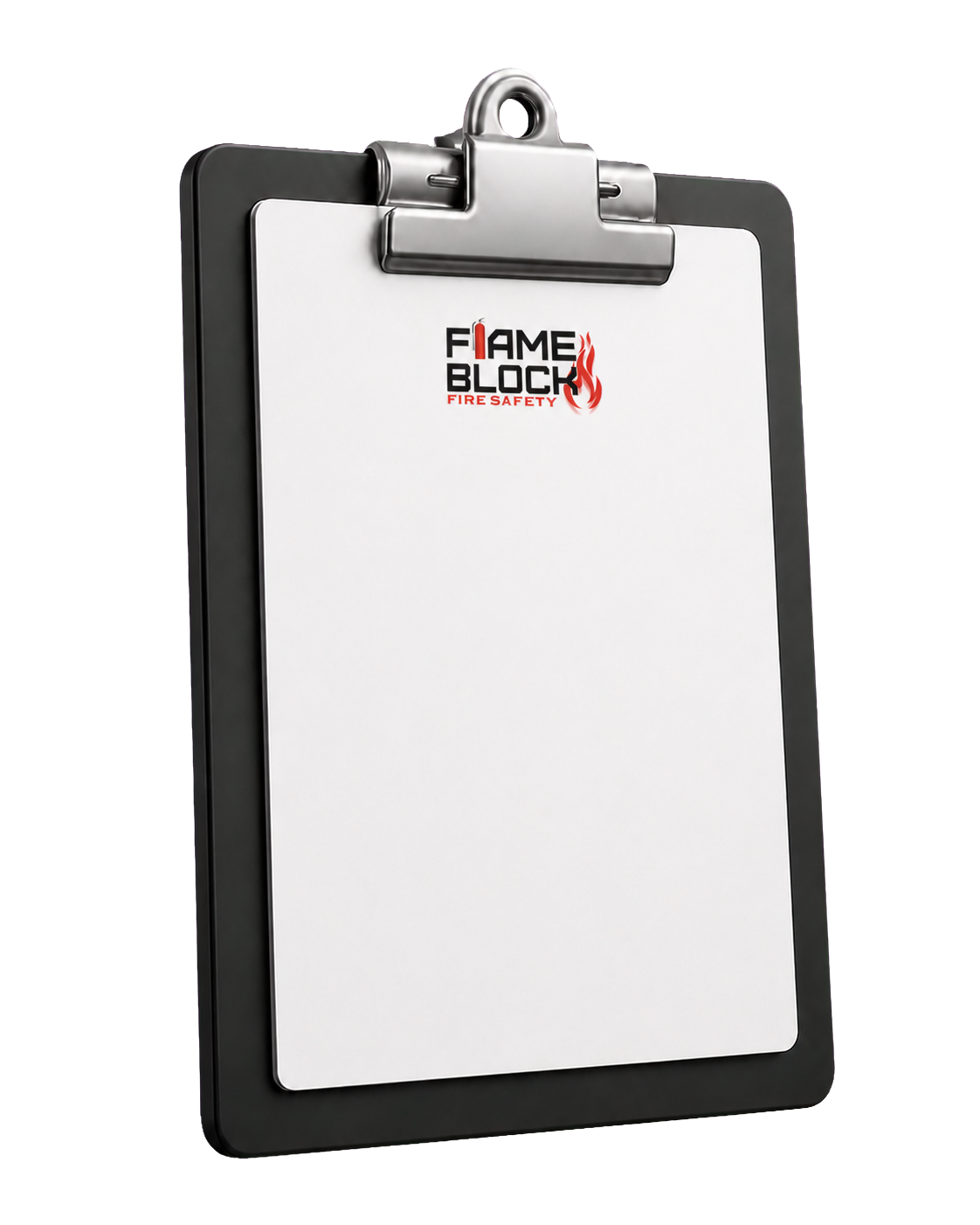 Flame Block branded clipboard used for fire risk assessments